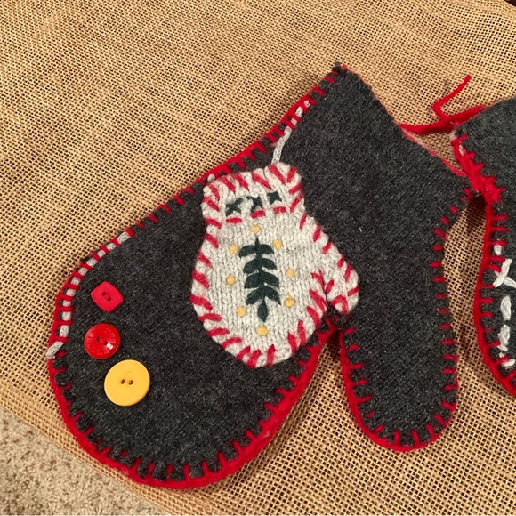 Pair of Hand-stitched Wool Mittens for Holiday Decor - Picture 2 of 4